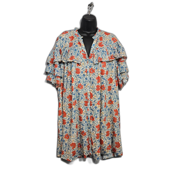 SPELL Village Ruffle Mini Shift Dress Organic Cotton Size Medium Playdress - Picture 9 of 9